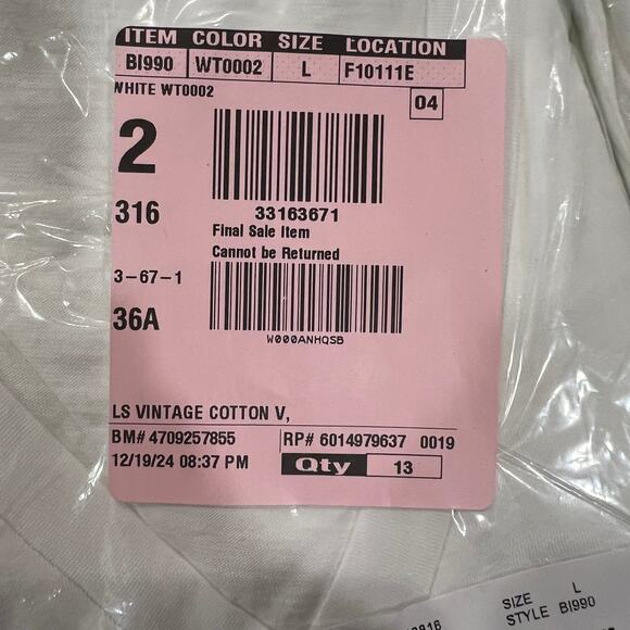 NWT J. Crew White Long-Sleeve Vintage Slub Cotton V-Neck Tee - SIZE XL - Picture 7 of 9